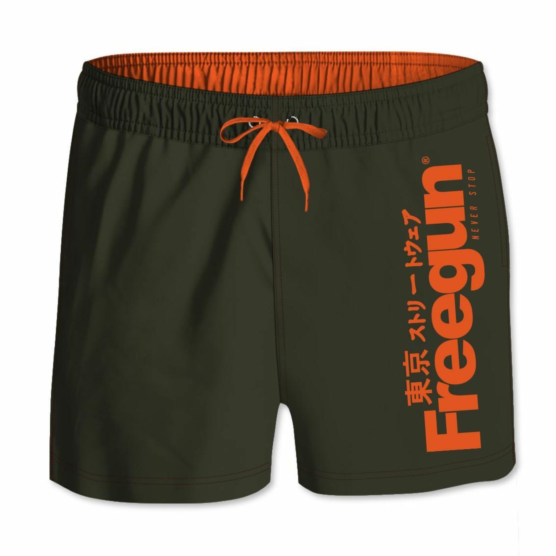 Szorty kąpielowe z elastycznym paskiem w talii Freegun Logo