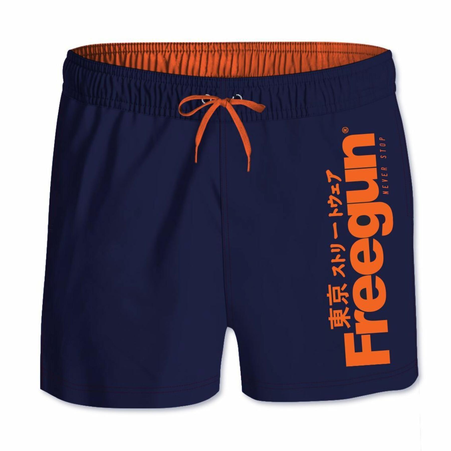 Krótkie spodenki kąpielowe z elastycznym paskiem w talii Freegun Logo